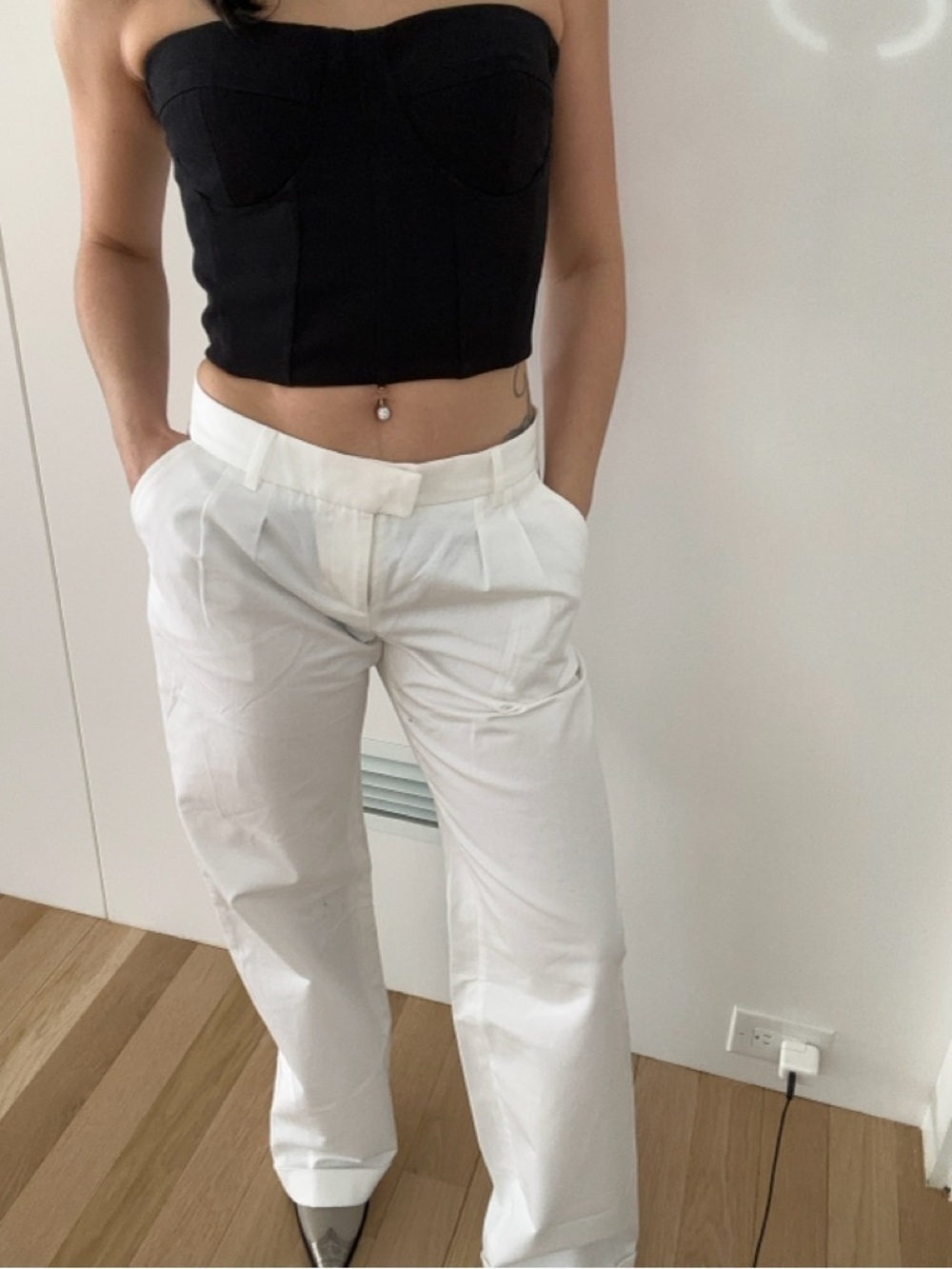 The Kooples White Pleated High-Rise Trousers